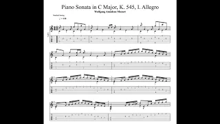 Mozart: Piano Sonata No. 16 in C Major, K.545 with tablature/sheet music for solo fingerstyle guitar