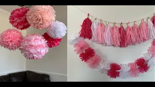 How to make tissue paper Pom Pom decorations/easy method/birthday/wedding/valentine’s day/room decor