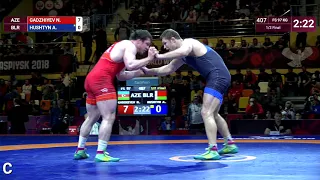 1/2 FS - 97 kg: N. GADZHIYEV (AZE) v. A. HUSHTYN (BLR)