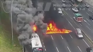 Bus catches fire on Argentinian highway