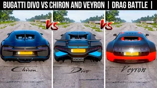 Forza Horizon 5 | Bugatti Divo vs Chiron and Veyron | Ultimate All Drag Battle | Will Divo Win All ?