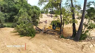 Operator Specializing Bulldozer Pushing Cut Off Leveling The Ground For Finish Land Filling Up