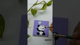 mini canvas painting for beginners🐼❤️| easy mini  painting ideas 💡 #youtubeshorts #shorts #viral