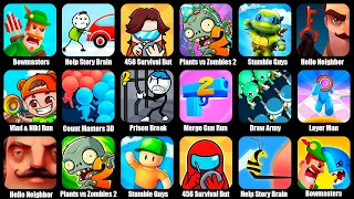 Bowmasters,Help Story Brain Puzzle,Plants vs Zombies 2,Stumble Guys,Hello Neighbor Nicky's Diaries