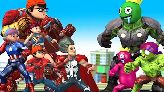 Avengers Team Nick Hulk Buster vs Team Giant Rainbow Friends (blue) Protect City - Scary Teacher 3D