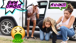 Getting CARSICK PRANK AND THROWING UP!!