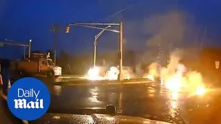 New Jersey utility worker narrowly escapes power line fire