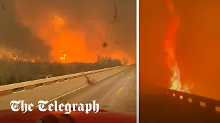 Moment fire truck drives through Texas wildfires as disaster declarations issued