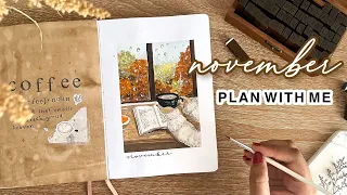 November 2023 bullet journal | PLAN WITH ME | Autumnal Cozy Cafe Theme ☕️ painting in gouache