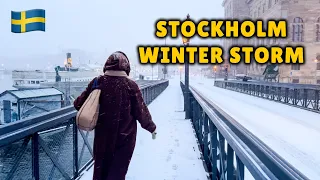 Snowstorm in Stockholm, Sweden - Snowy Winter Walk - 4K 60FPS
