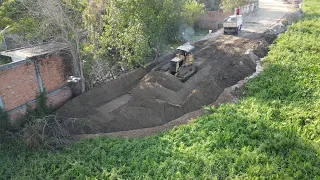 Amazing Nice Action , Storngly Bulldozer Rolling Sand Making Long Road with 5Ton Truck Unloading