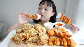 Crispy Butter Garlic Fried Chicken MUKBANG ASMR🔮⭐️  feat. Fire Noodles | Real Sounds Eating Show :D