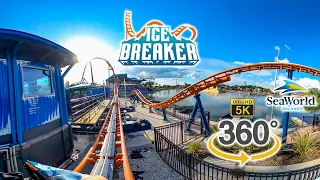 VR 360 5K Ice Breaker Roller Coaster On Ride Front Seat POV SeaWorld Orlando 2022 07 12