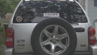 Woman accused of hitting car with Trump bumper sticker