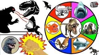 Sharks vs Dinosaurs vs Godzilla SPINNING WHEEL SLIME GAME w/ Cool Figures