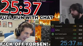 xQc Beats Forsen! [25:37] Minecraft Speedrun RECORD /With Chat