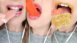 ASMR TRYING POPULAR SATISFYING FOODS BOBA HONEYCOMB WAX BOTTLES MUKBANG EATING SOUNDS