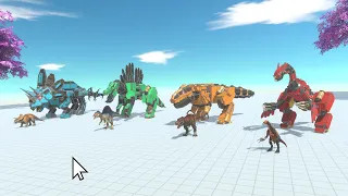 Robot T-Rex vs Robot Spino vs Robot Therizino vs Robot Triceratops - Animal Revolt Battle Simulator