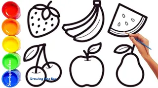 Drawing Fruits for Kids 🍏🍌🍒🍉🍐🍓 | Fun and Easy Step-by-Step Tutorial with Drawing Ideas