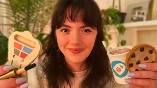 ASMR Wooden Makeup and Coffee Shop Roleplay (layered sounds, wood tapping, pampering, cozy)