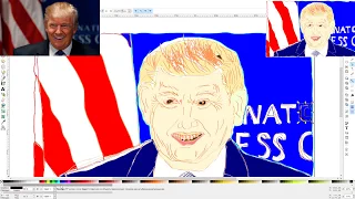 Рисую планшетом шарж на президента США Дональда Трампа [получилось совсем на него не похоже]