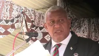 Fijian Prime Minister Voreqe Bainimarama reviews the Natabua High School Cadets Pass-Out Parade.