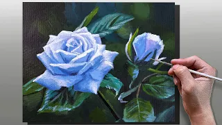 How to Paint Blue Rose / Step-by-Step Acrylic Painting / Correa Art