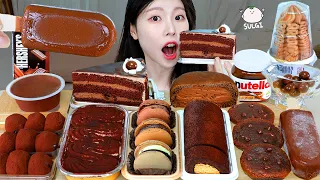 ASMR MUKBANG| Chocolate Desserts party (Glutinous Rice cake, Pudding, Macaroon, Nutella, Ice cream).