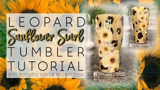 Glitter Leopard tumbler tutorial with sunflower swirl outlined with paint pens