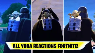 All YODA REACTIONS in Fortnite ! Fortnite Yoda Voice lines / Reactions! Yoda's Laugh/ Yoda Giggle