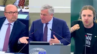 Legutko, Tajani, and Sośnierz argue about censorship in the European Parliament