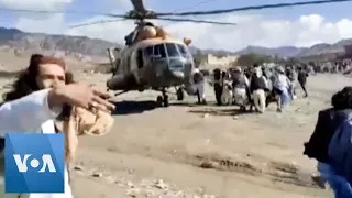 Helicopter Lands to Take Afghanistan Quake Wounded