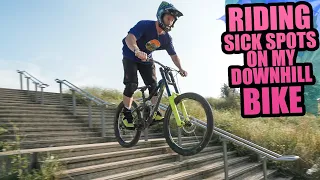 RIDING SICK SPOTS ON MY DOWNHILL BIKE - URBAN MTB FREERIDE