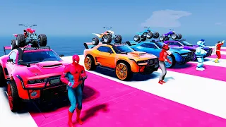 HOMEM ARANHA HERÓIS E ANIMATRONICS DESAFIO CARROS E MOTOS PARKOUR DUPLO? | GTA V MODS FNAF