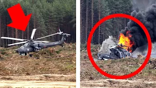 Mil Mi-28 Attack Helicopter Pitches Up and Bursts into Flames