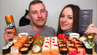 МУКБАНГ РОЛЛЫ СУШИ ПОДАРОК НА 8 МАРТА! ответы на вопросы MUKBANG SUSHI ROLLS GIFT FOR MARCH 8