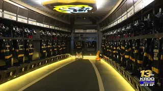 The Colorado College hockey players get their first glimpse of Robson Arena