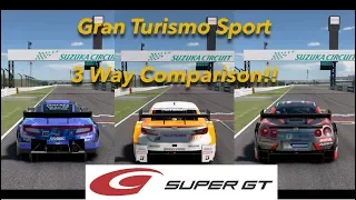 Gran Turismo Sport | Super GT Comparison | Chase Camera | Nissan GTR vs Honda NSX vs Lexus RCF