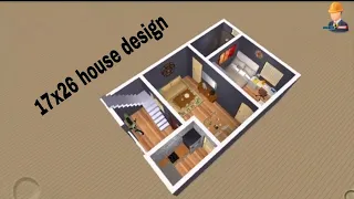 17x26 Small House Design in 3D With One Bedroom