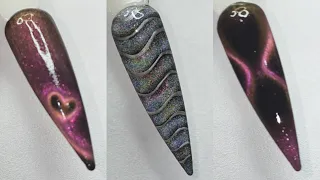 cat eye heart nail art and cat eye swirl nail art designs with metallic gel | rainbow cat eye nail