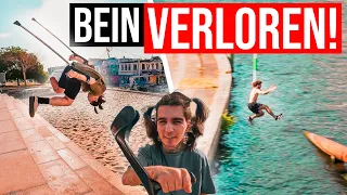 Er macht PARKOUR auf EINEM Bein! | WASSER-Sprünge & LUSTIGE Fails in Berlin