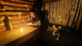 A cozy dugout in a wild forest. Thunderstorm. Made a chair from a log. Part 33.