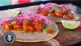 Shrimp Tacos with Salsa Verde and Mexican Pickled Onions - Blackstone Griddle Recipe