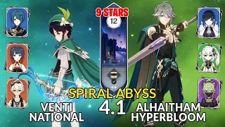 New 4.1 Spiral Abyss│Venti National & Alhaitham Hyperbloom | Floor 12 - 9 Stars | Genshin Impact