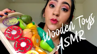 {ASMR} Tapping and scratching fruit/veggies (WOODEN TOYS). | whispering | soft spoken