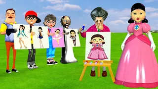 Scary Teacher 3D vs Squid Game Drawing and Style Fashion Squid Game Doll Nice or Error