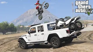 GTA 5 Real Life Mod #165 2020 Jeep Gladiator Hauling Dirt Bikes To The Track & Racing With Franklin