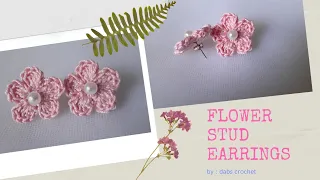 How to crochet easy 5 petal flower stud earrings for absolute beginners