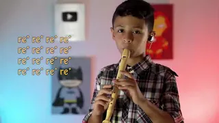 A child plays the flute the coffin dance in a wonderful way