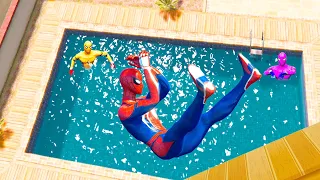 GTA 5 Rainbow Spiderman Falling Into Pool ( Water Pool Ragdolls ) #1